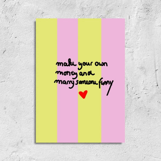 Värikäs postikortti tekstillä.